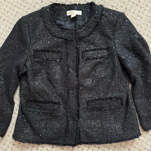 Michael Kors black sequin tweed blazer jacket - Picture 3 of 9